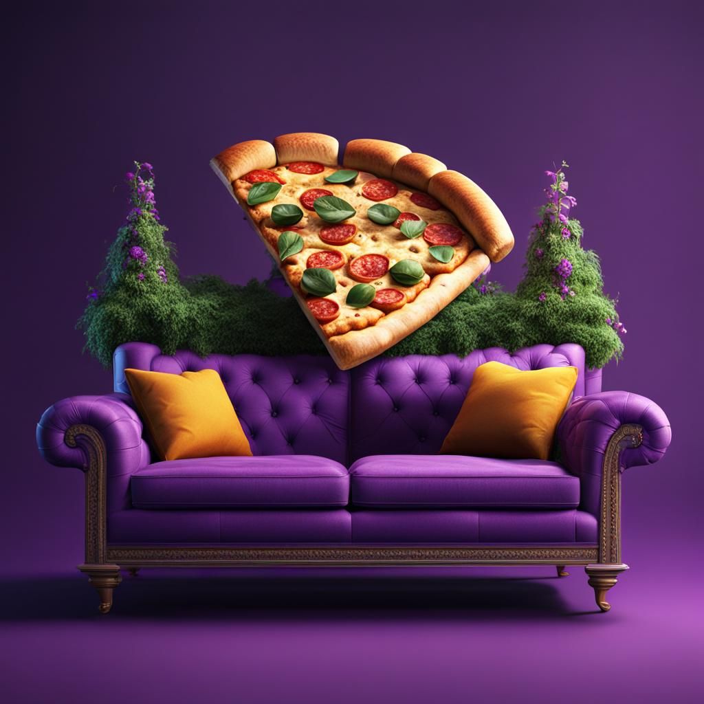 Pizza Growing Out of Purple Couch: Fantasy Art
