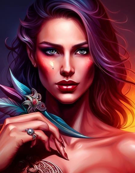 Warrior Woman with Lilies in Pre-Raphaelite Style