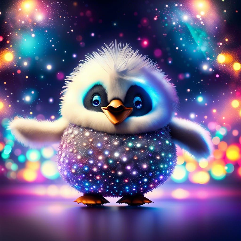 Fluffy Penguin Disco Dancer in Magical Lights
