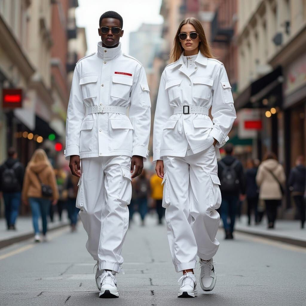 Models in Modern Prada and Balenciaga Uniforms