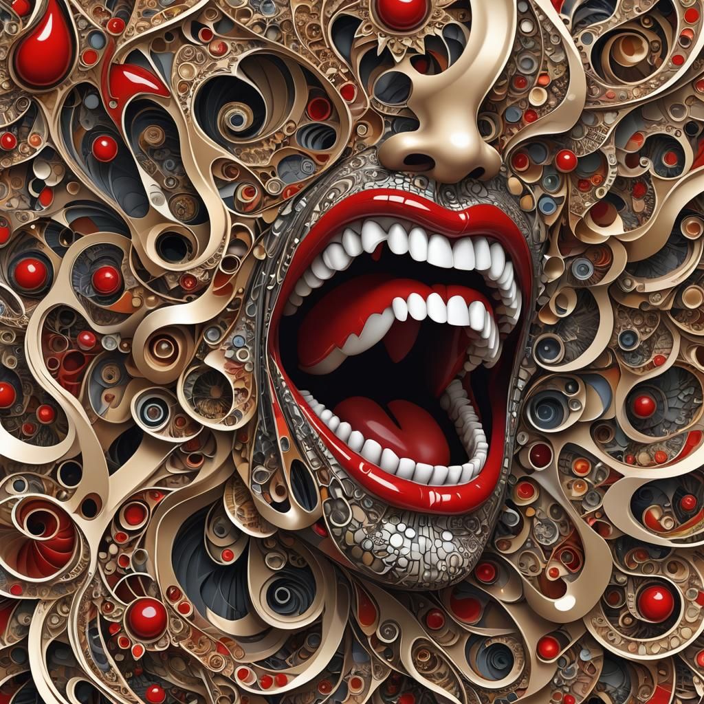 Abstract Fractal Mouth with Red Lips in 3D