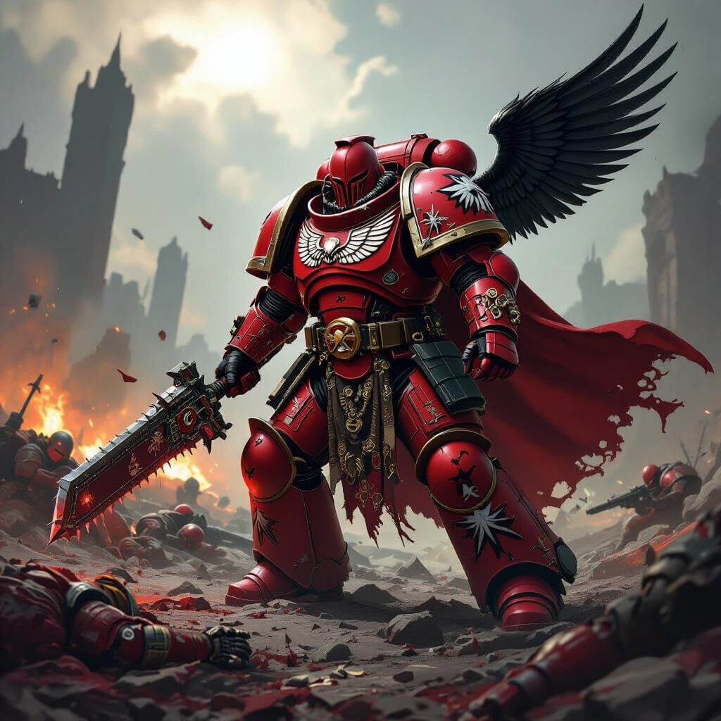 Blood Angels Space Marine Sergeant in Crimson Armor