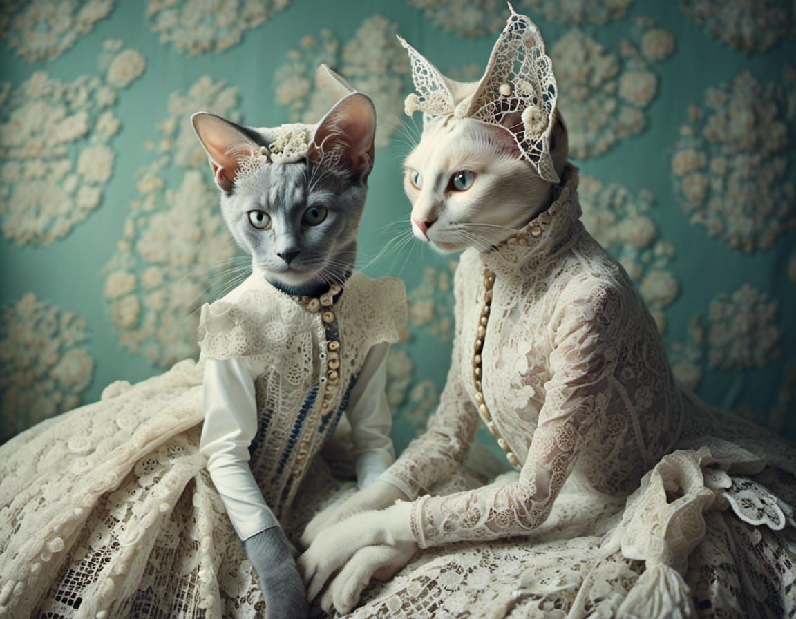 Ornate Lace Cats in Professional Photography Style
