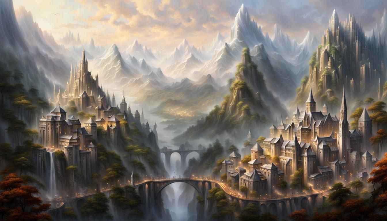 Majestic White Stone City in Mountain Landscape