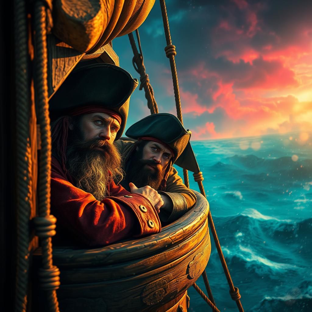 Pirates' Despair in Stormy Seas: Hyperrealistic Concept Art