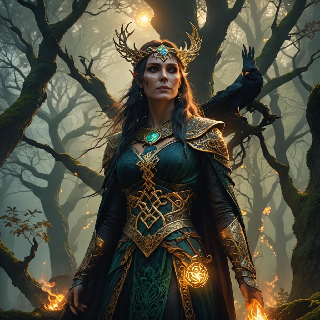 Morrigan in Mystical Forest: Celtic Fantasy Art