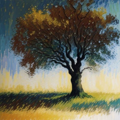 Neo-Impressionist Tree in Golden Hour