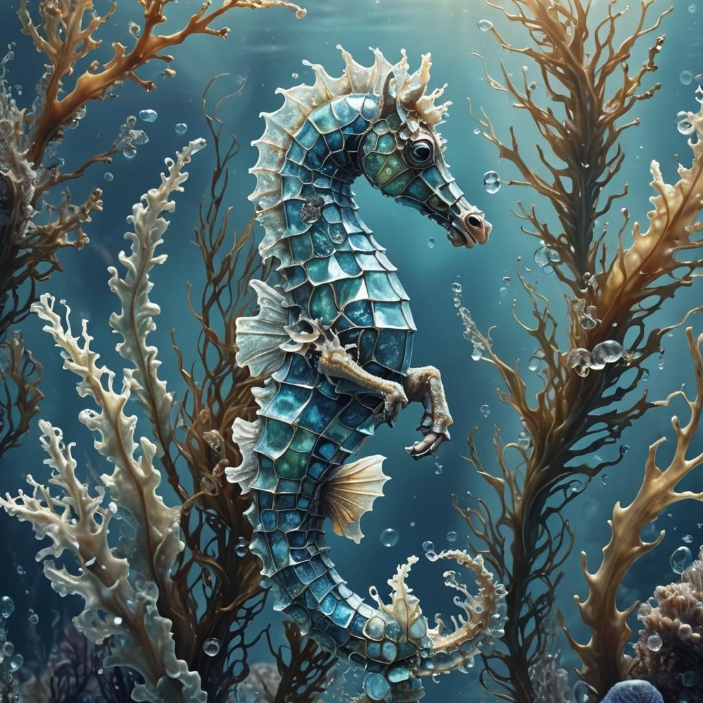 Crystalized Sea Horse in Iridescent Hues