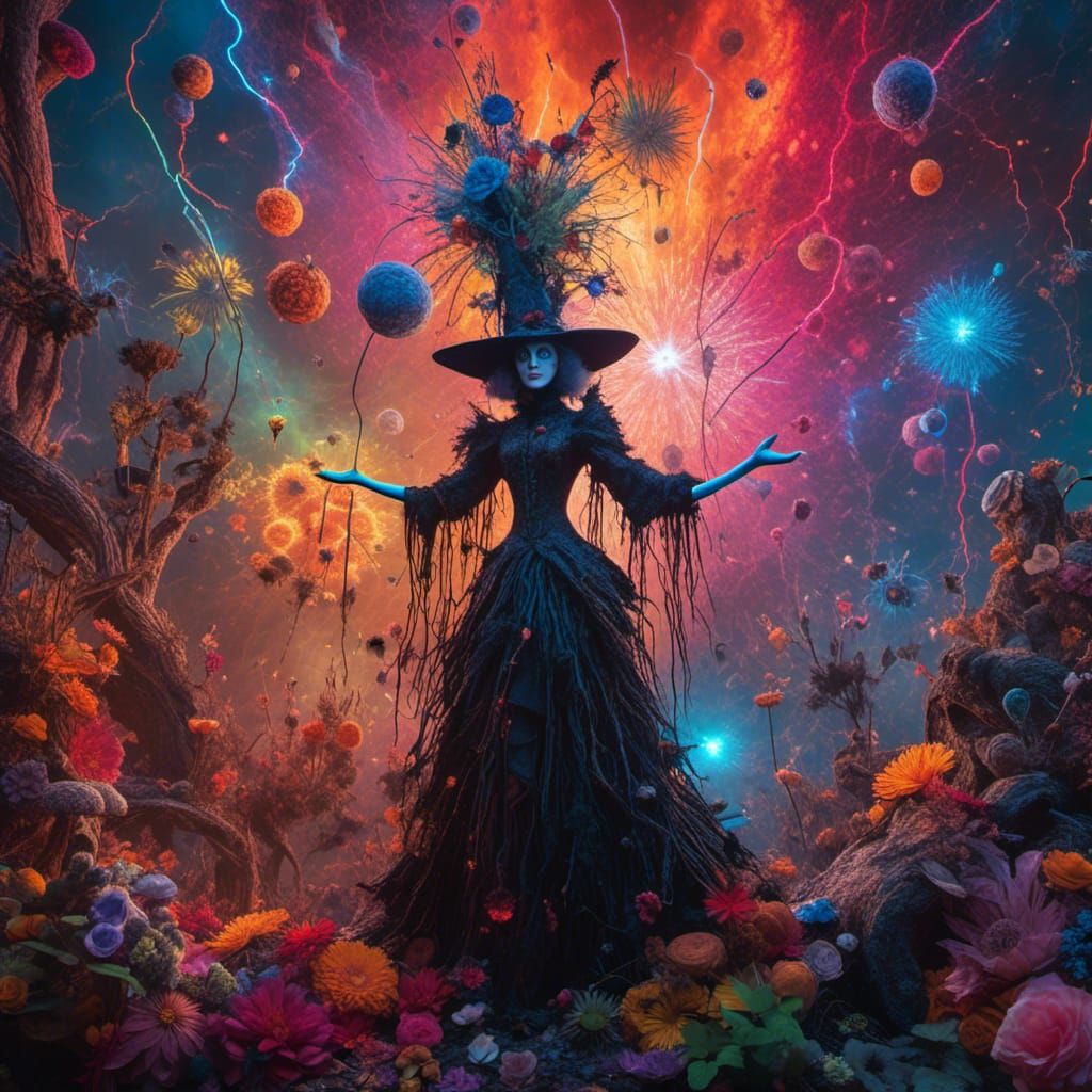 Enchanted Forest Witch in Rainbow Colors
