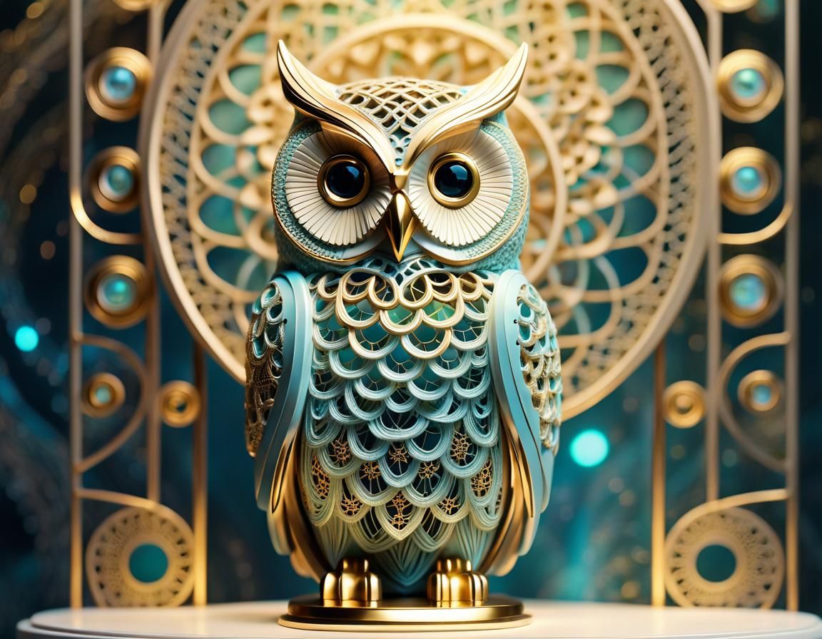Art Deco Owl String Sculpture in Retrofuturism Style