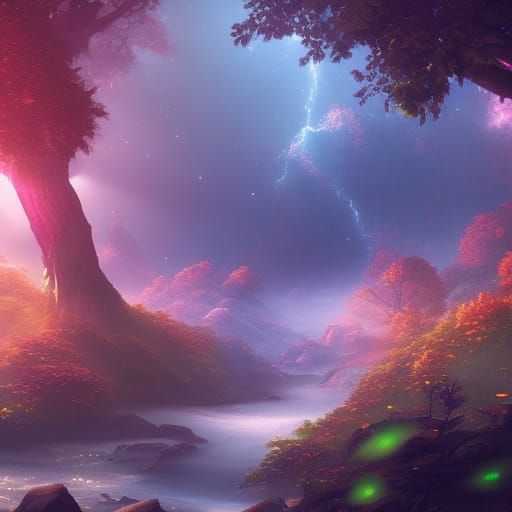 Galactic Light Through Leaves: Fantasy Concept Art