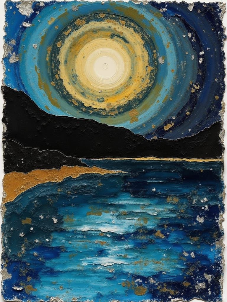 Abstract Night Landscape with Collage Elements