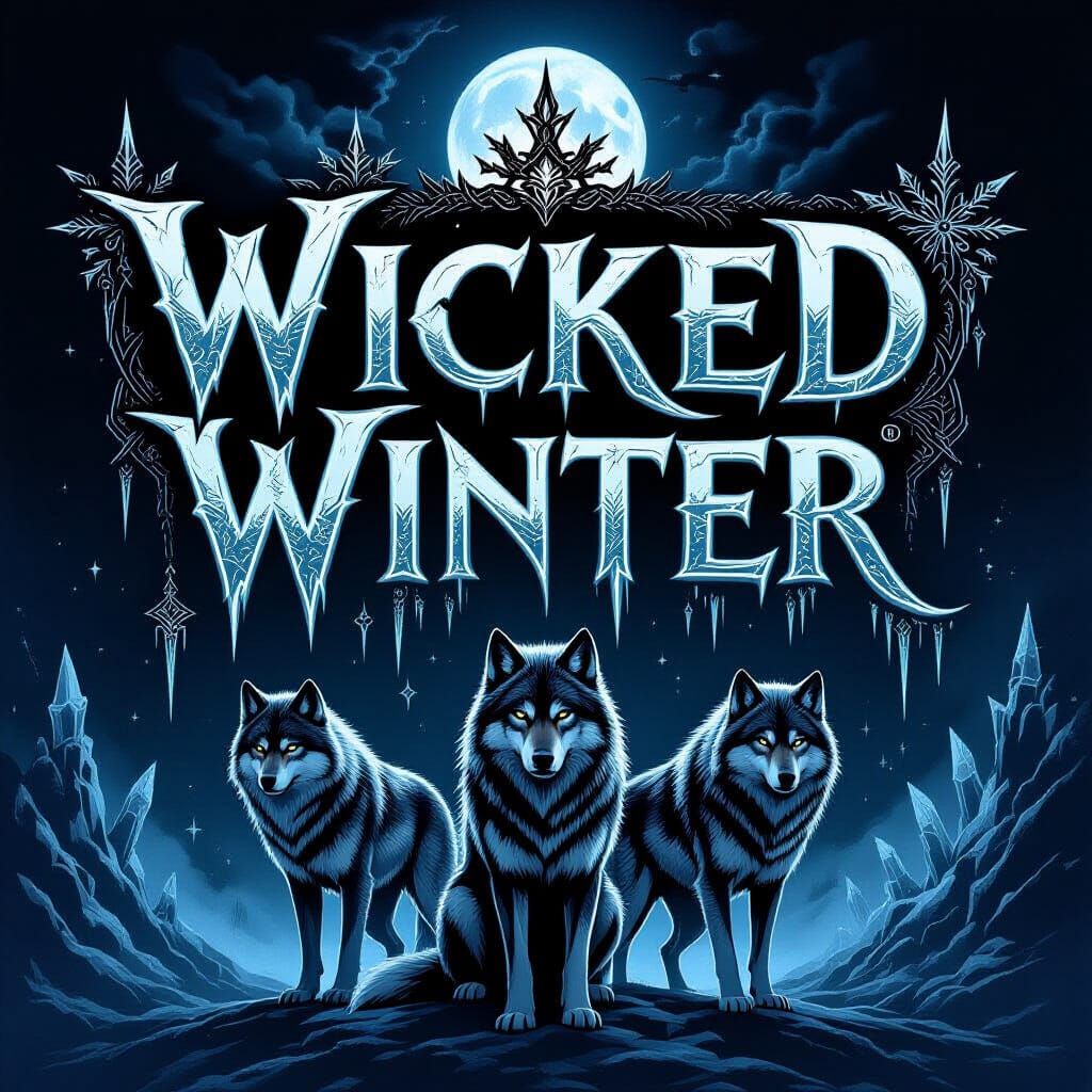 Wicked Winter Banner with Wolves & Nordic Symbols in Dark Fa...