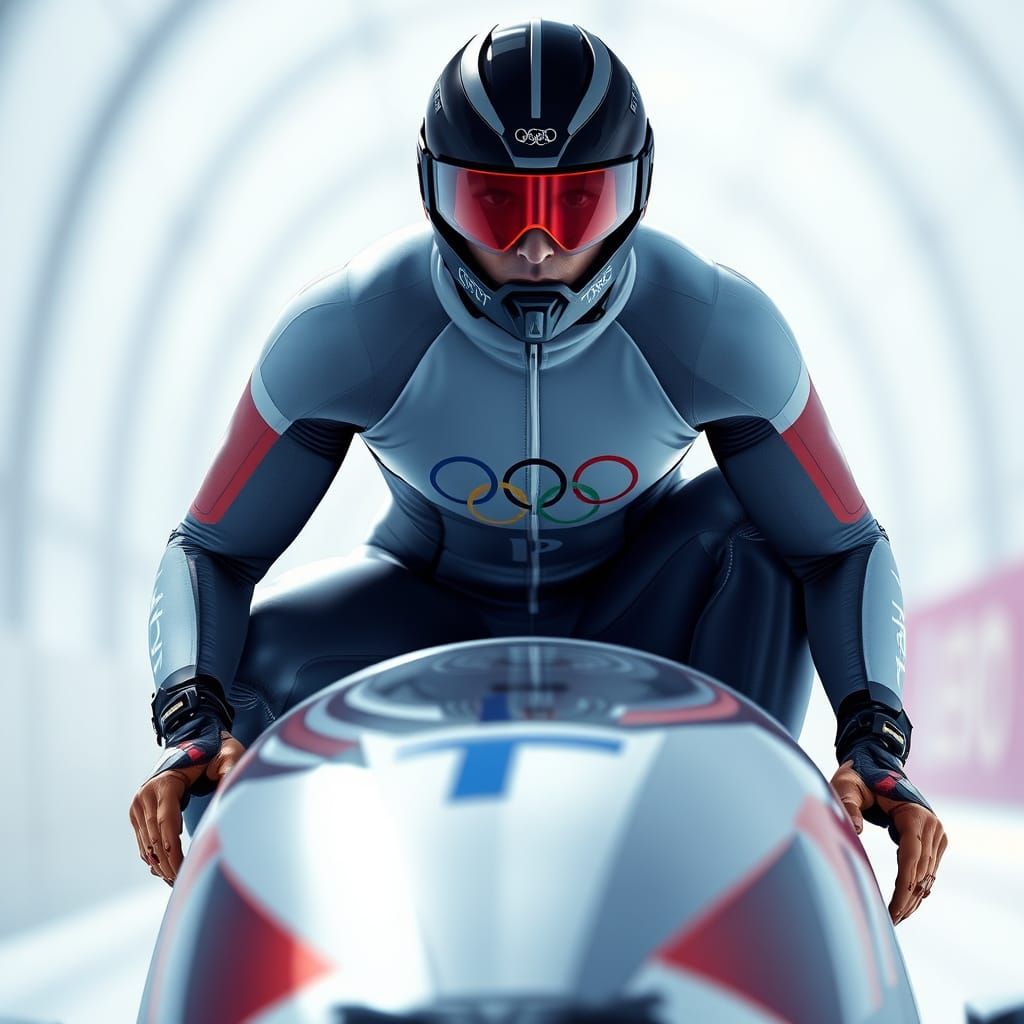 Sleek Olympic Skeleton Athlete in High-Tech Gear, Aerodynami...