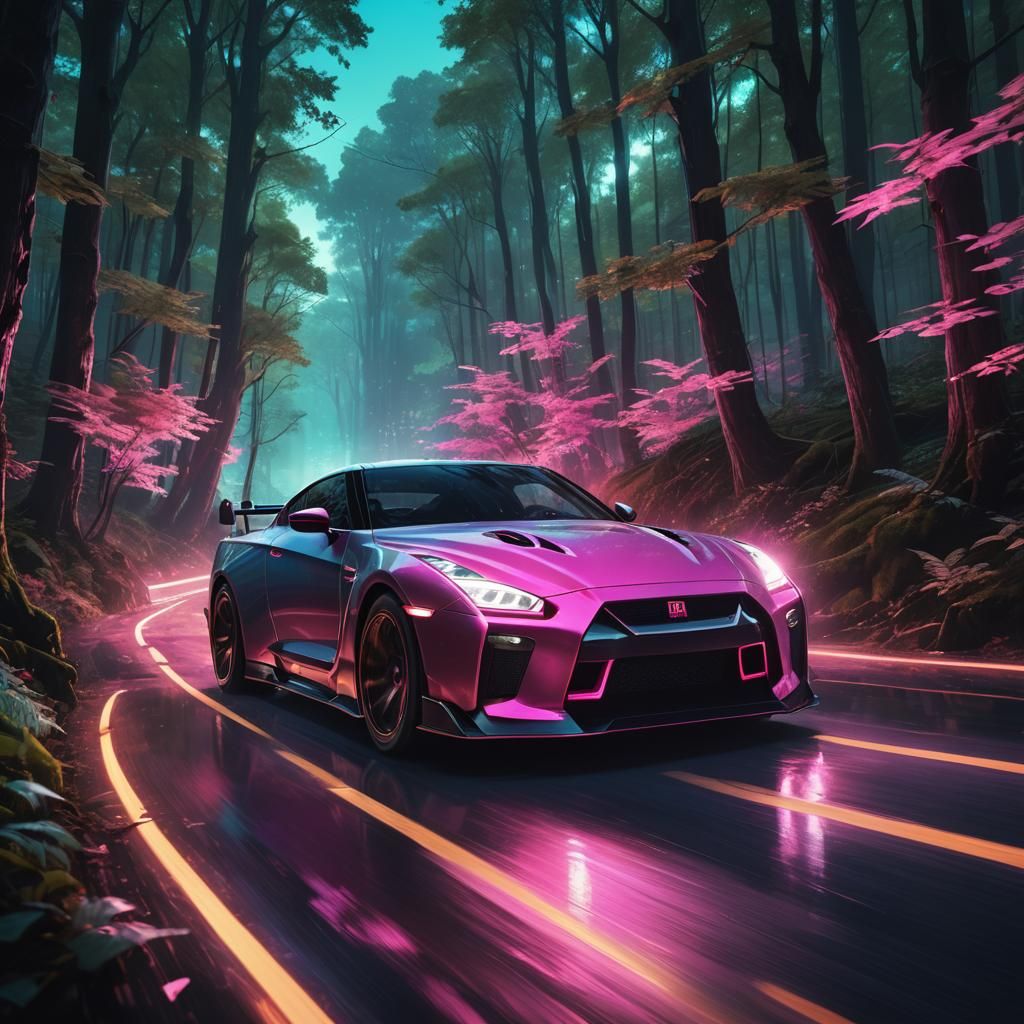 Futuristic Car in Mystical Forest Concept Art