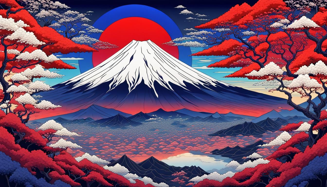 Goldorak and Mount Fuji in Psychedelic Anime Art
