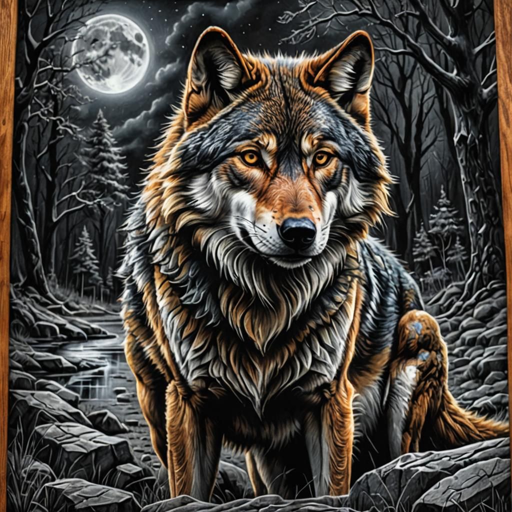 Hyperrealistic Wolf in Detailed Chalk Art