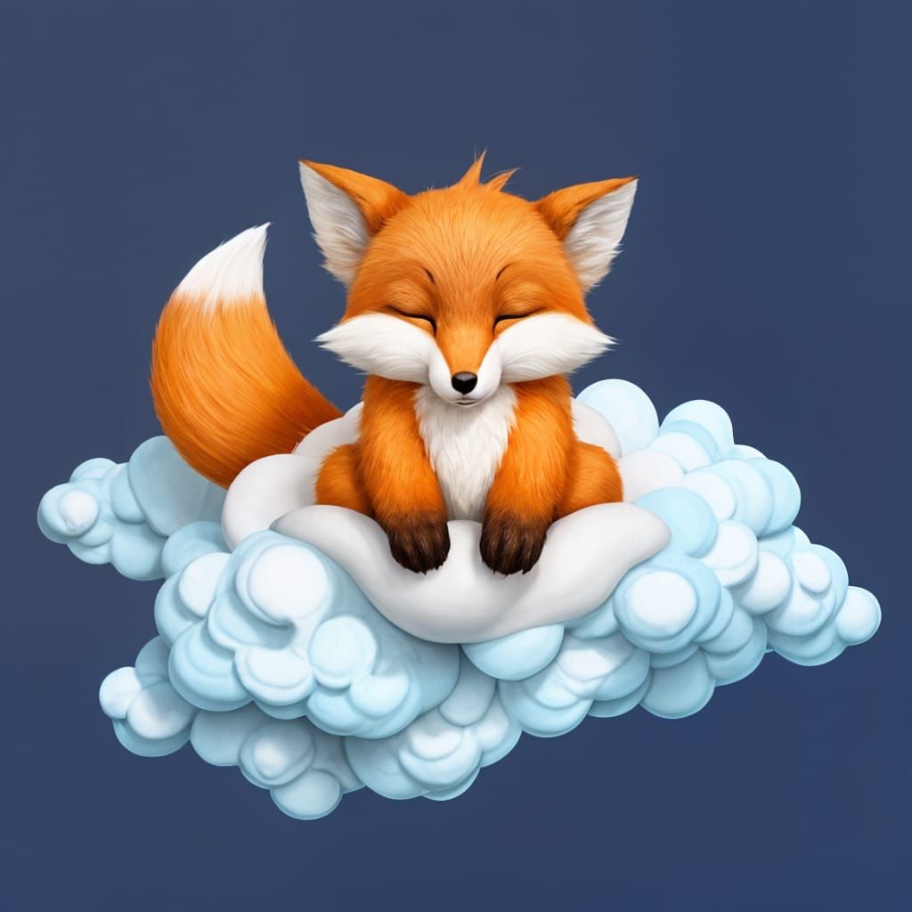 Cute Baby Fox Sleeping on Cloud, 3D Render