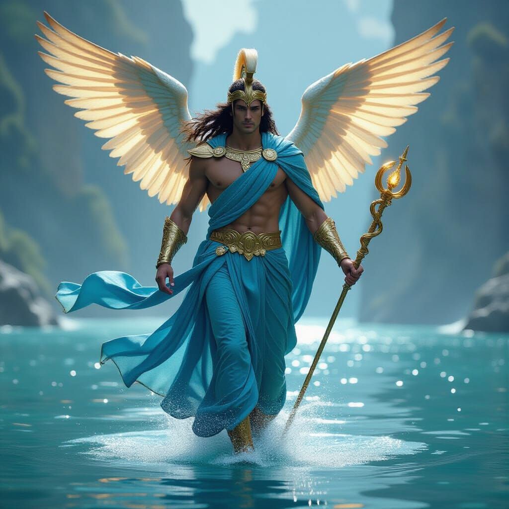 Hermes in Flowing Robes, Cinematic Film Still