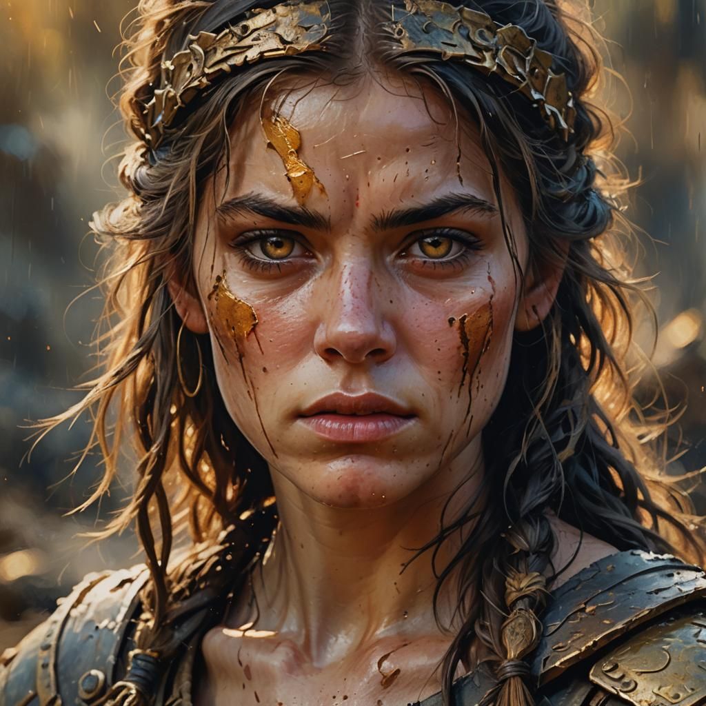 Warrior Princess Portrait in Oil Painting Style
