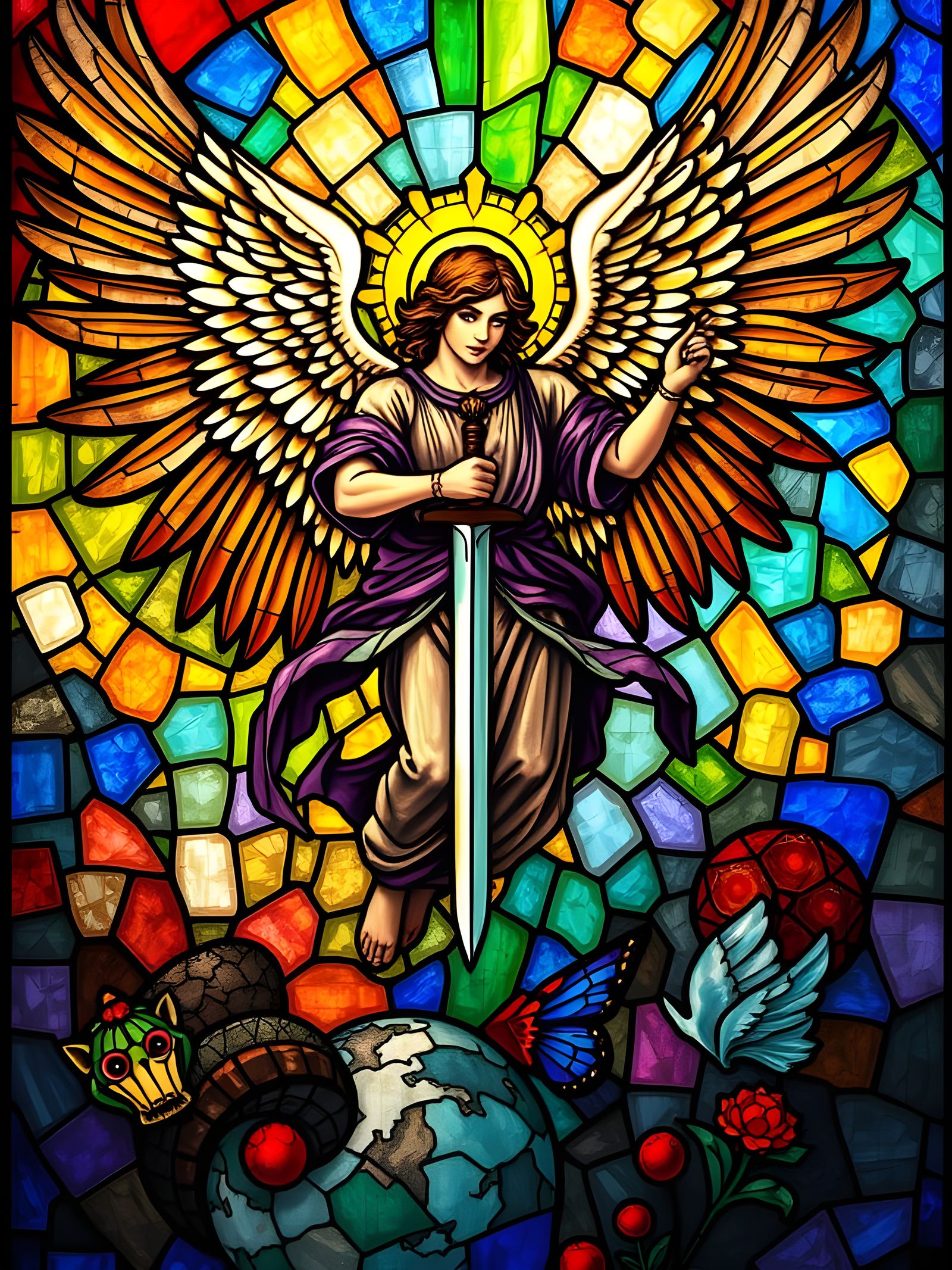 Archangel Descends: Stained Glass Masterpiece