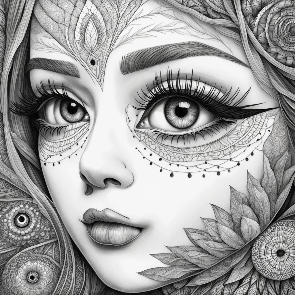 Detailed Pencil Sketch of Woman's Chibi Eyes
