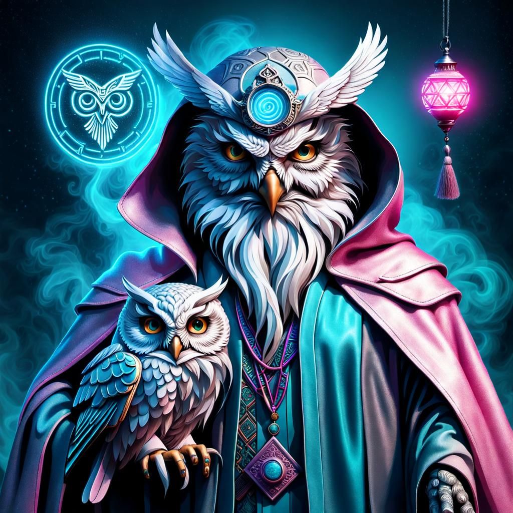 Mage with Owl in Neo Retro Style