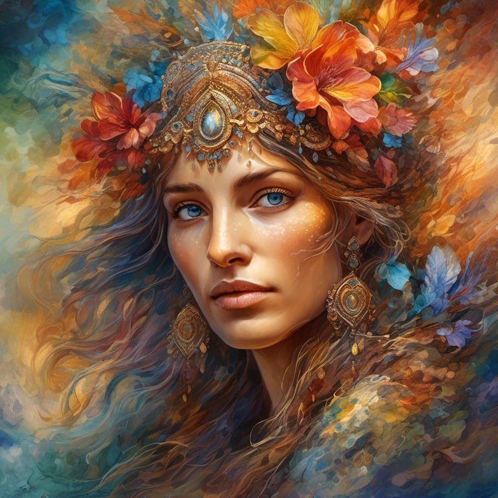 Indian Woman Portrait in Watercolor Style