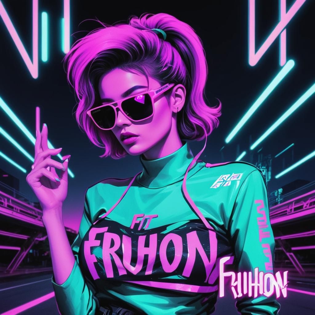 Woman with Fruhon Top in Synthwave Style