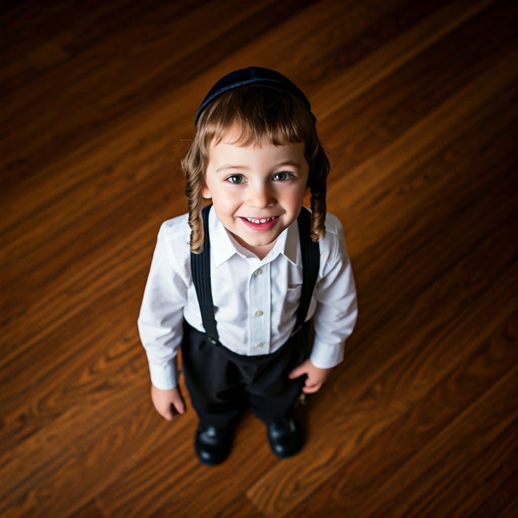 Young Hasidic Boy in Traditional Attire Smiles Warmly