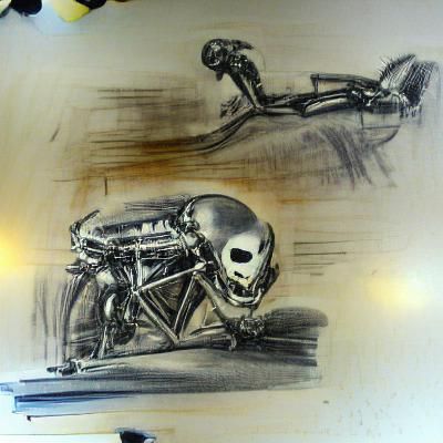 Skeleton Rider: Charcoal Art on Cafe Racer