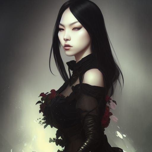 Gothic Asian Woman Portrait in Hyperdetailed Style