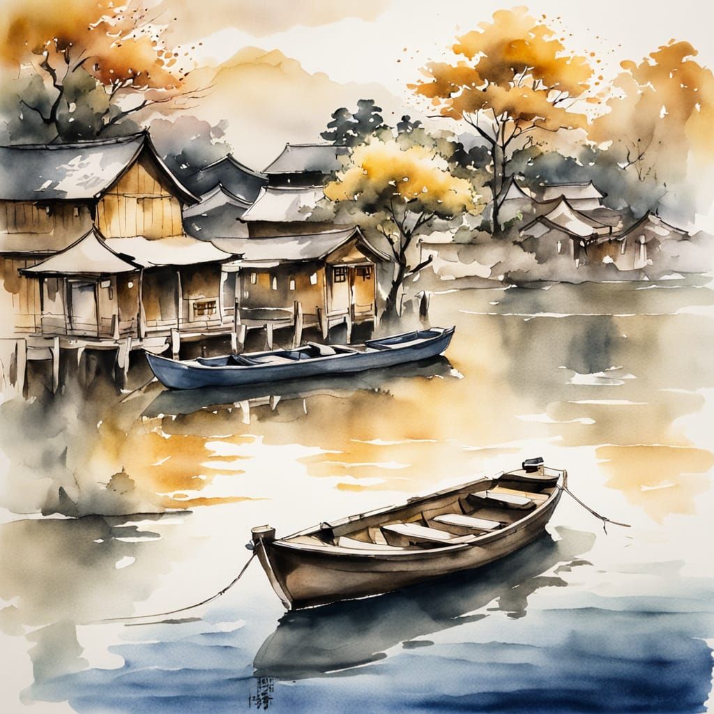Whispers of the Harbor in Soft Sumi-e Style