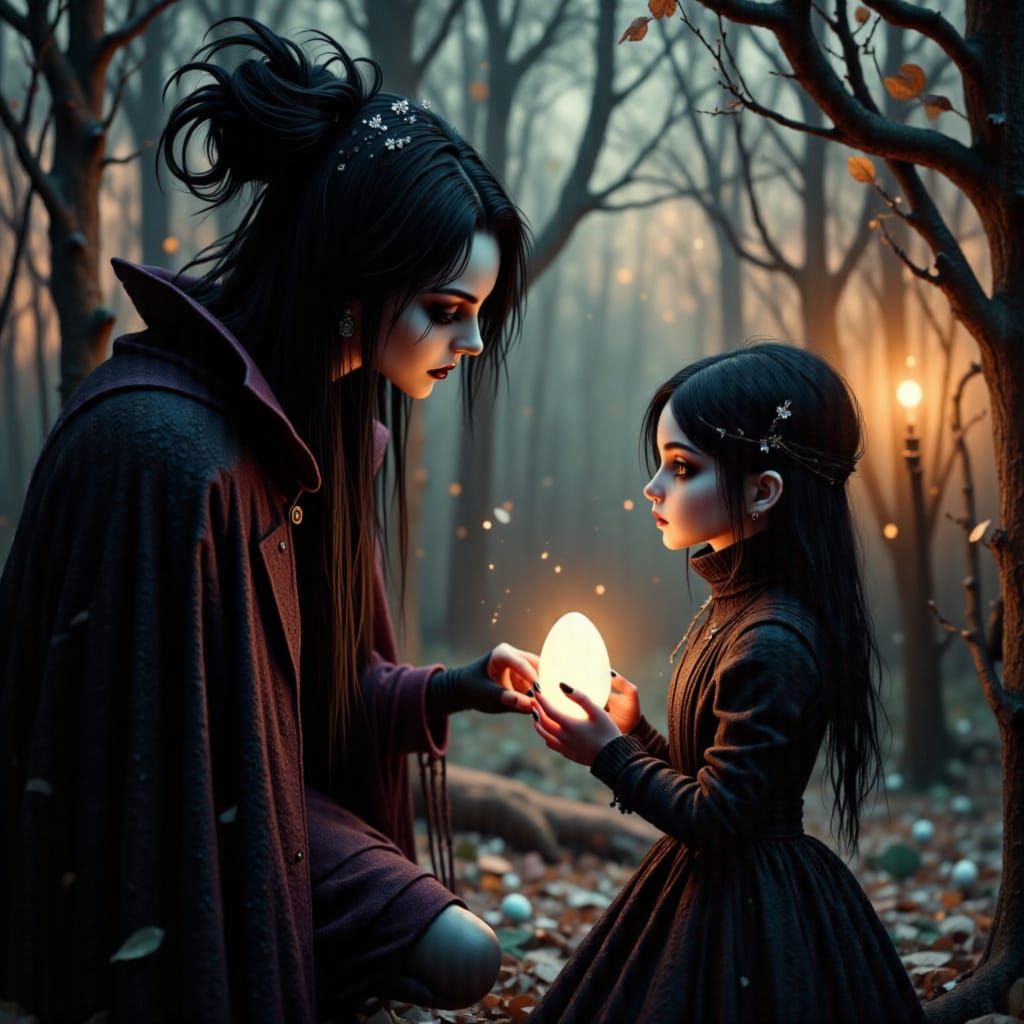 Gothic Morticia Addams Gives Wednesday Glowing Easter Egg