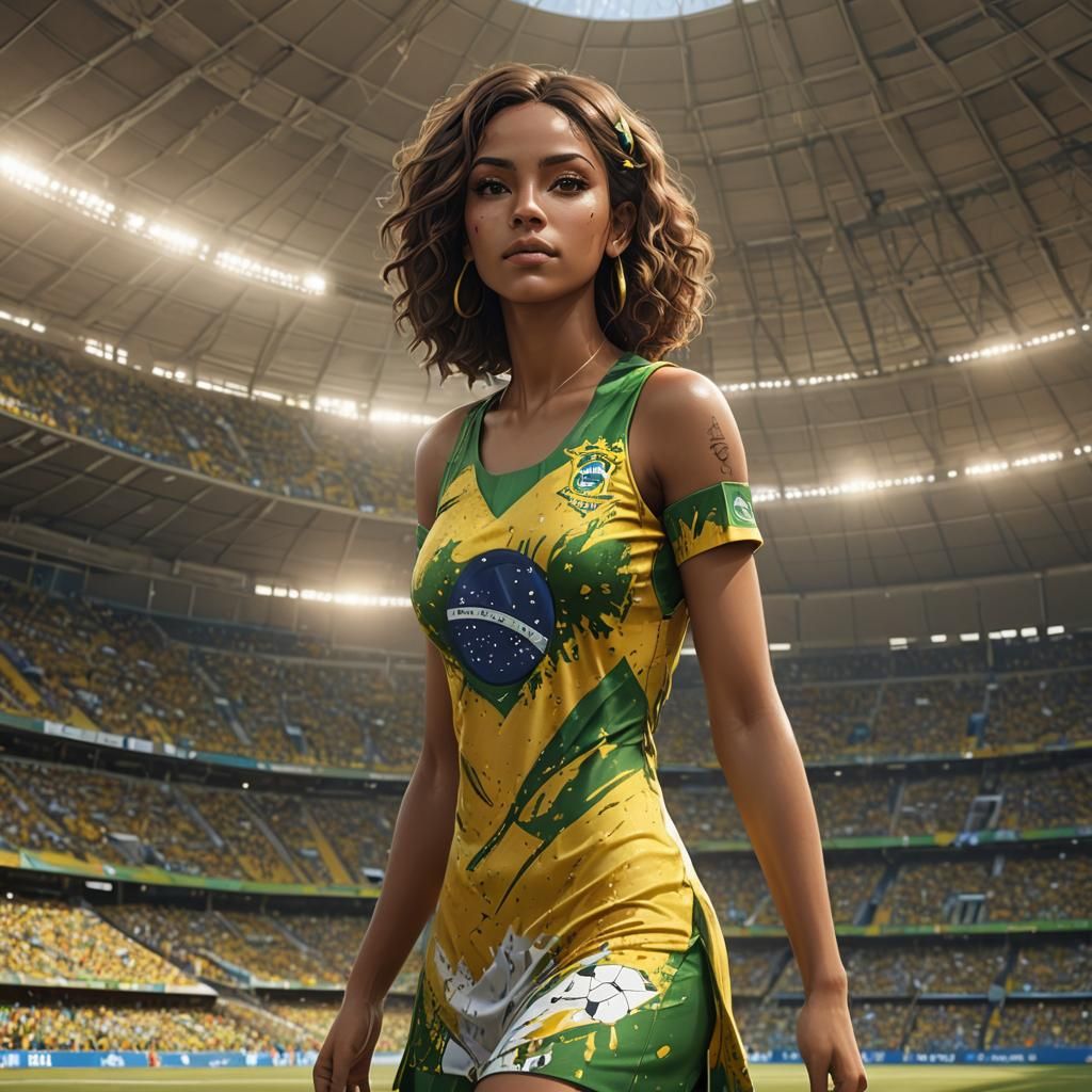 Brazilian Woman in Anime Style at Rio Stadium