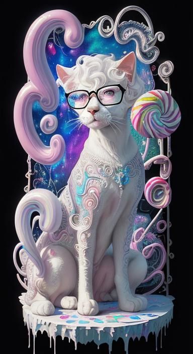 8k resolution astral cosmic candyland  with dogs and cats and rabbits all white mixed media <3>