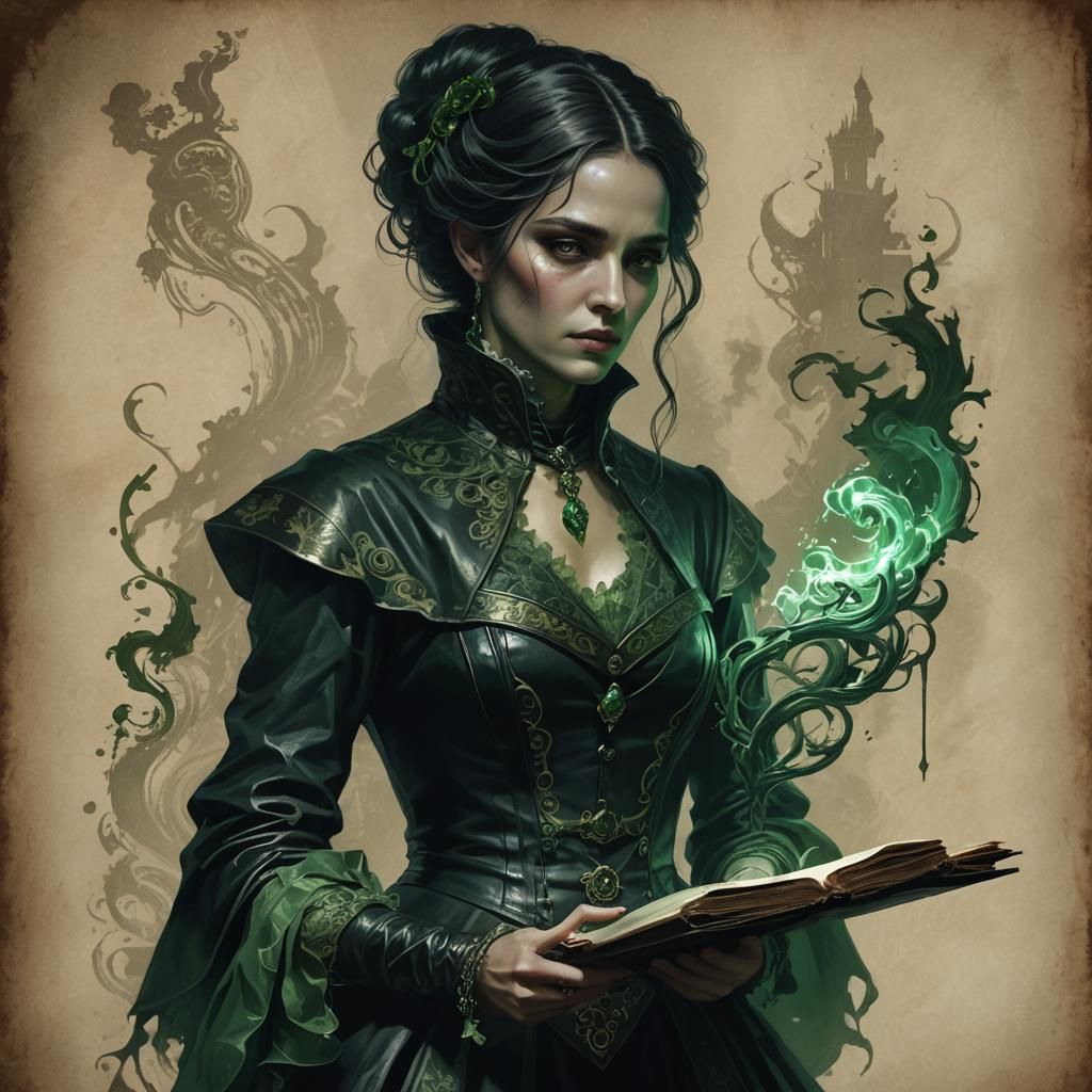 Mysterious Woman with Scroll in Dark Fantasy Style