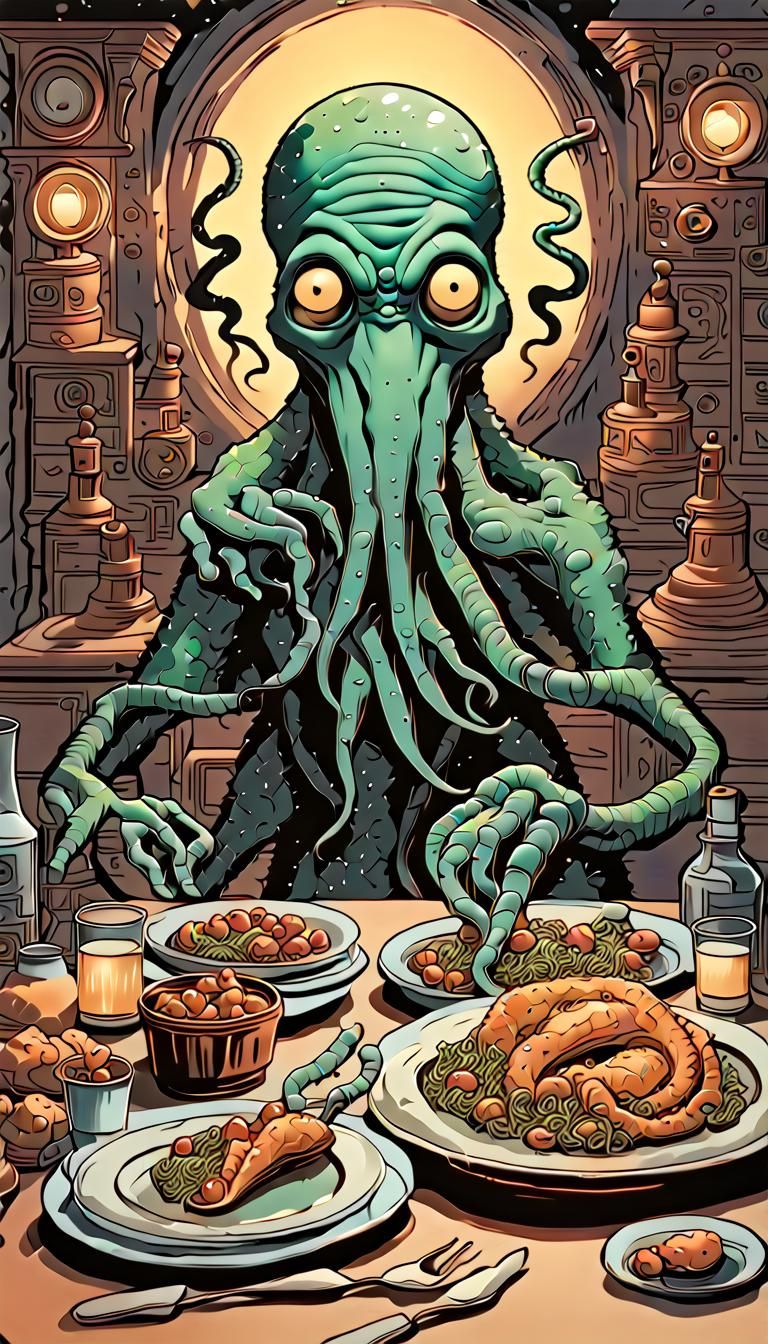 Lovecraftian Monster's Sinister Dinner: A Digital Illustrati...