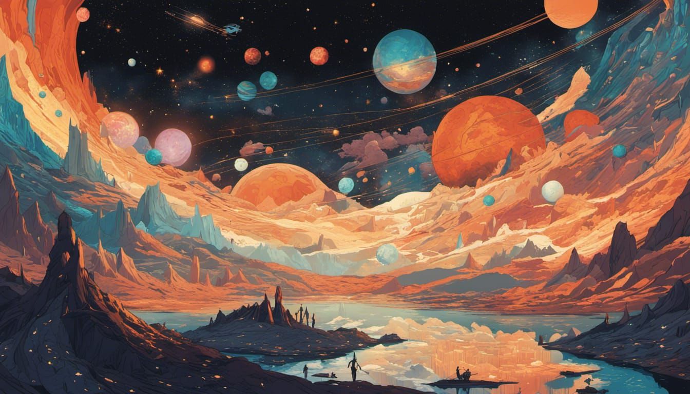 Abstract Galaxy Illustration in Complementary Colors