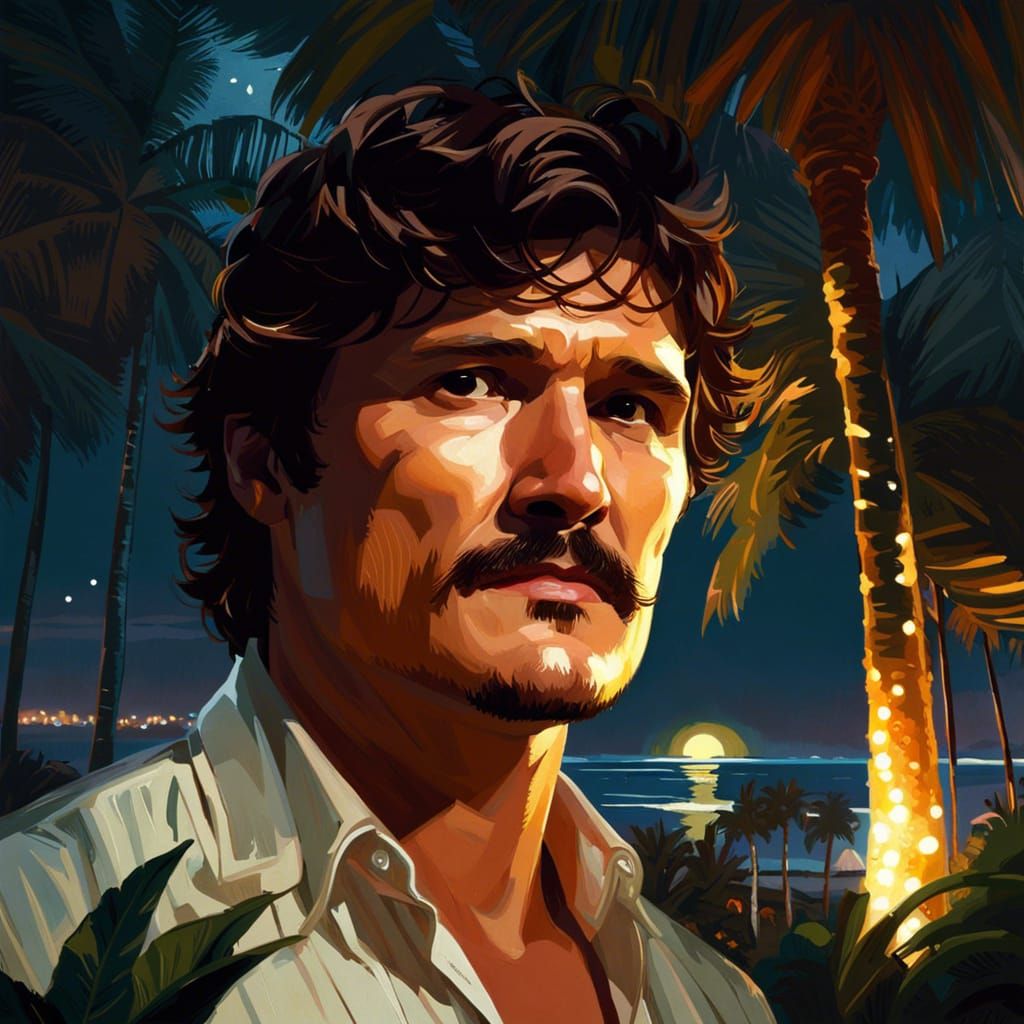 Luminous Portrait of Pedro Pascal in Florida Landscape
