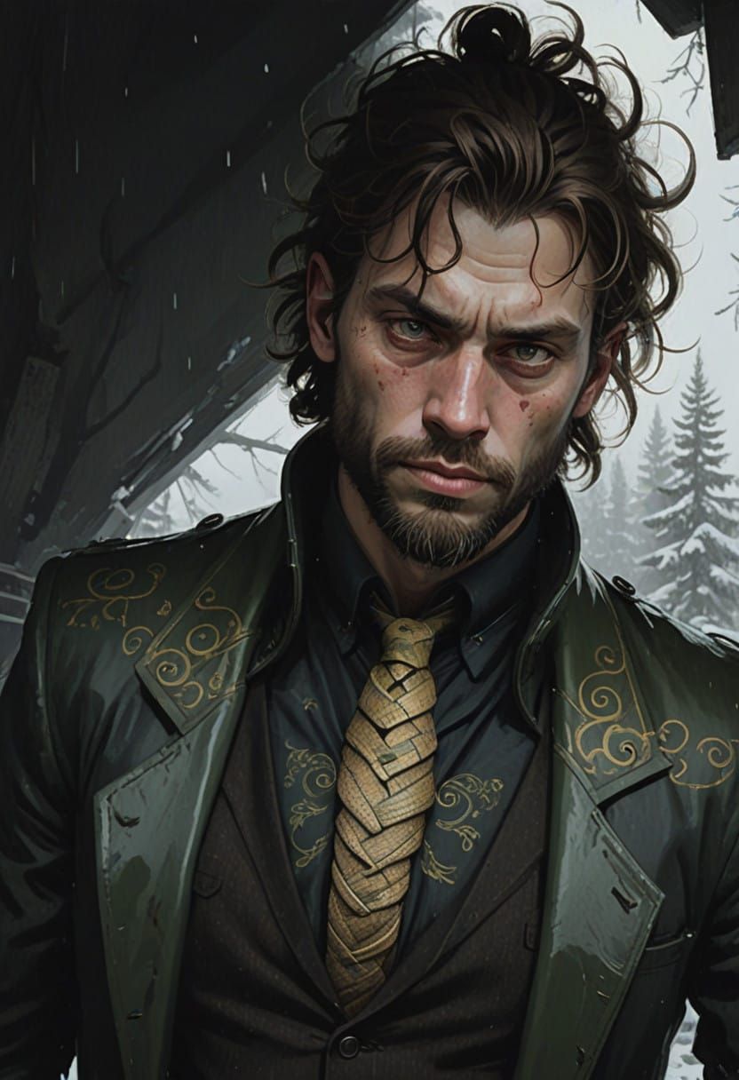 Rugged Portrait of a Strong-Minded Male with a Snake Tattoo