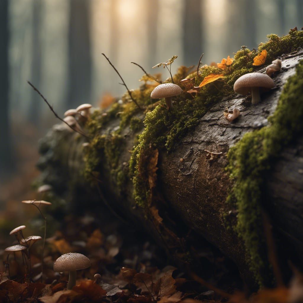 Hyperrealistic Dead Tree Trunk in Misty Forest