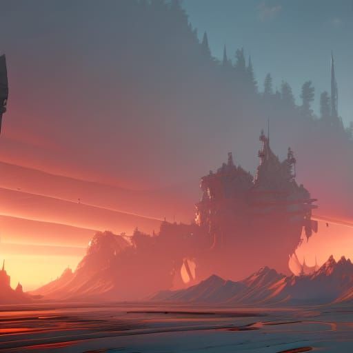 Epic Tundra Concept Art in Orange and Teal