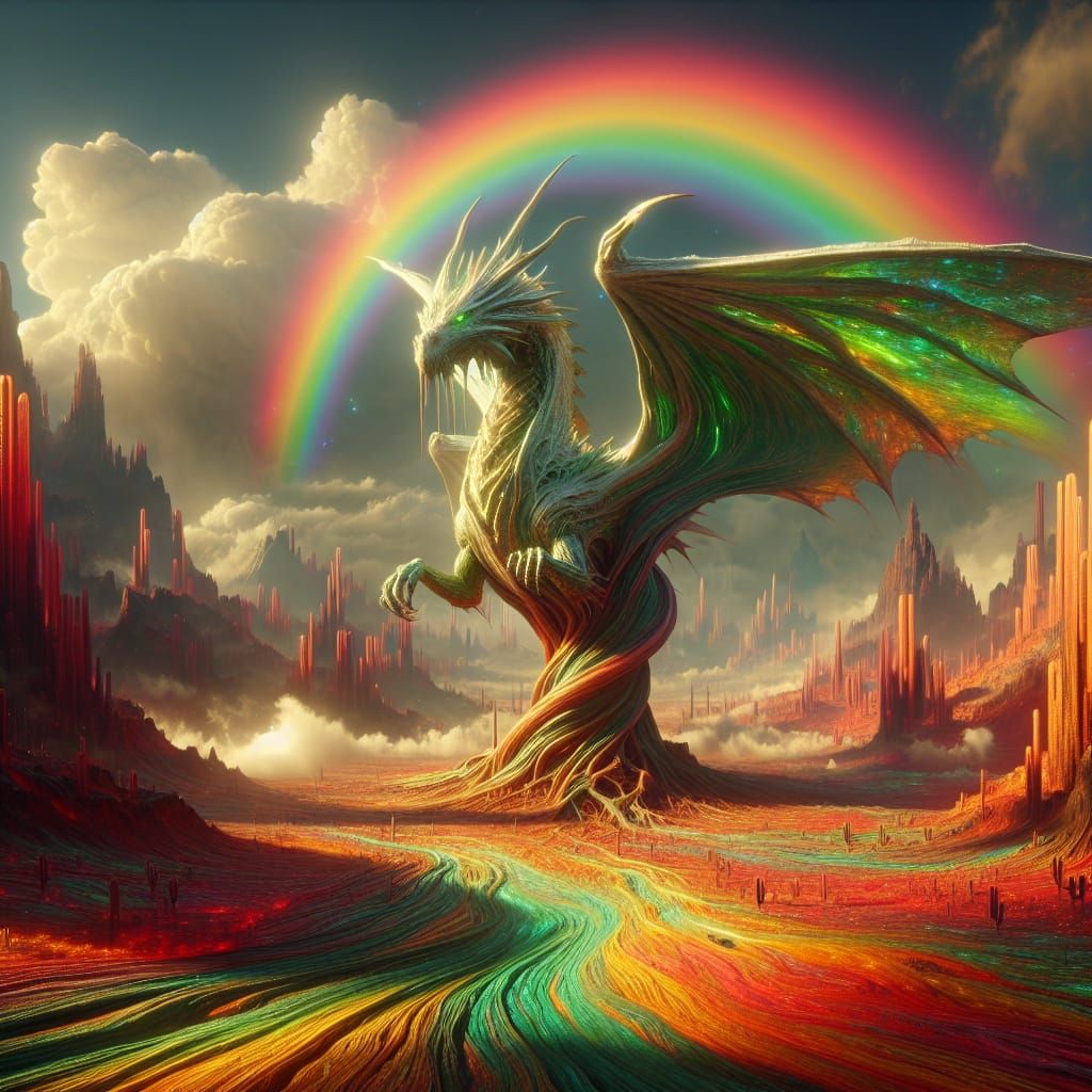 Iridescent Dragon Illuminates a Symbolist Landscape
