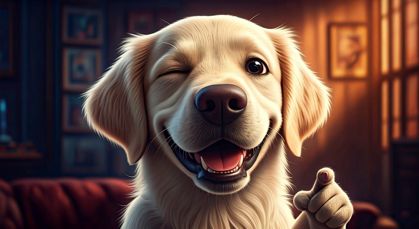 Smiling Retriever Dog in Cozy Living Room