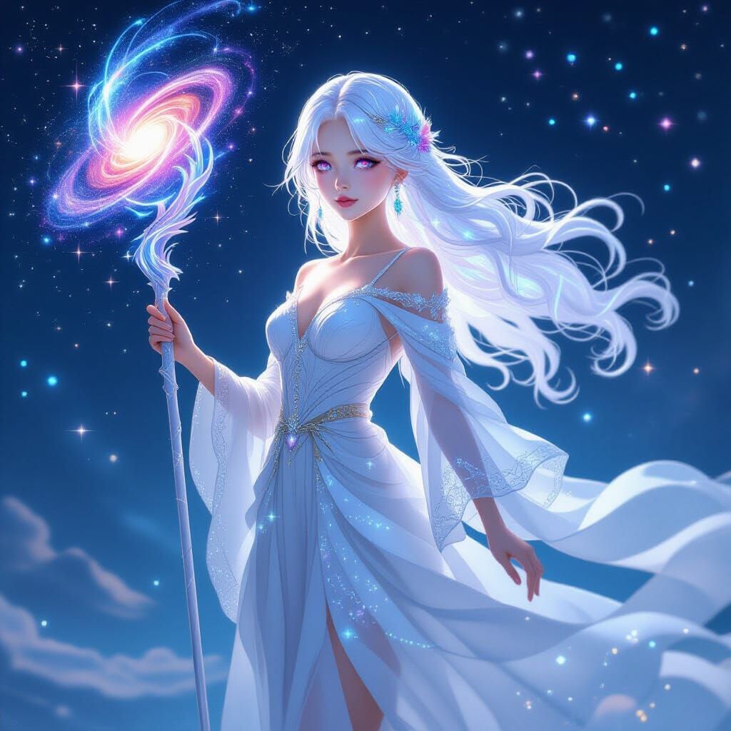 Celestial Goddess with Galaxy Staff, Anime Style