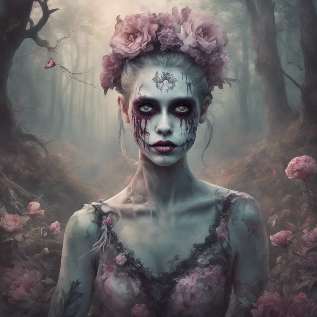 Haunting Ballerina Zombie in Pastel Goth Style