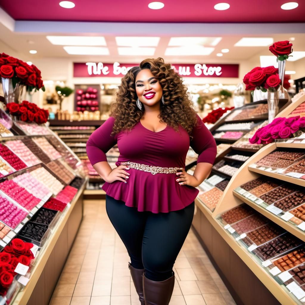 Curvy Woman in Chocolate and Rose Store