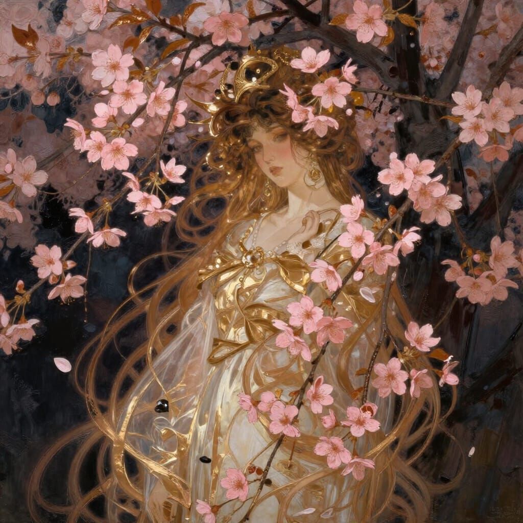 Rose-Gold Cherry Blossoms in Painterly Style