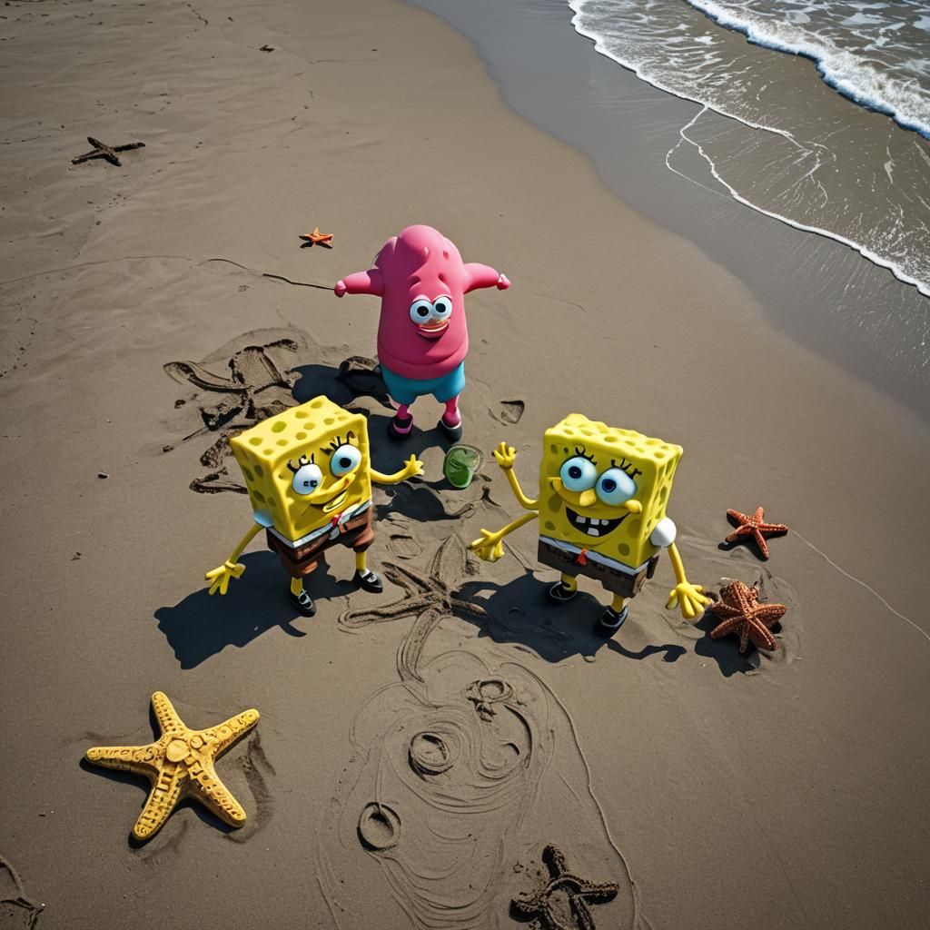 SpongeBob and Patrick at the Beach in HDR